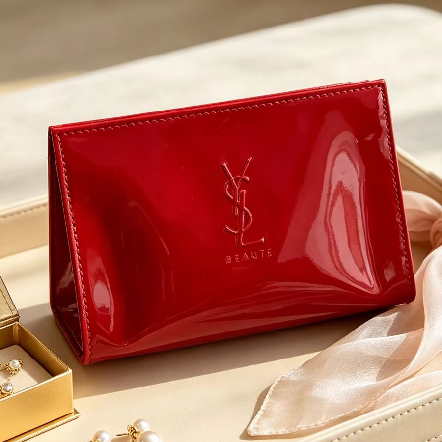 Luxury Skincare Logo - Czerwona kosmetyczka YSL z lakierowanej skóry