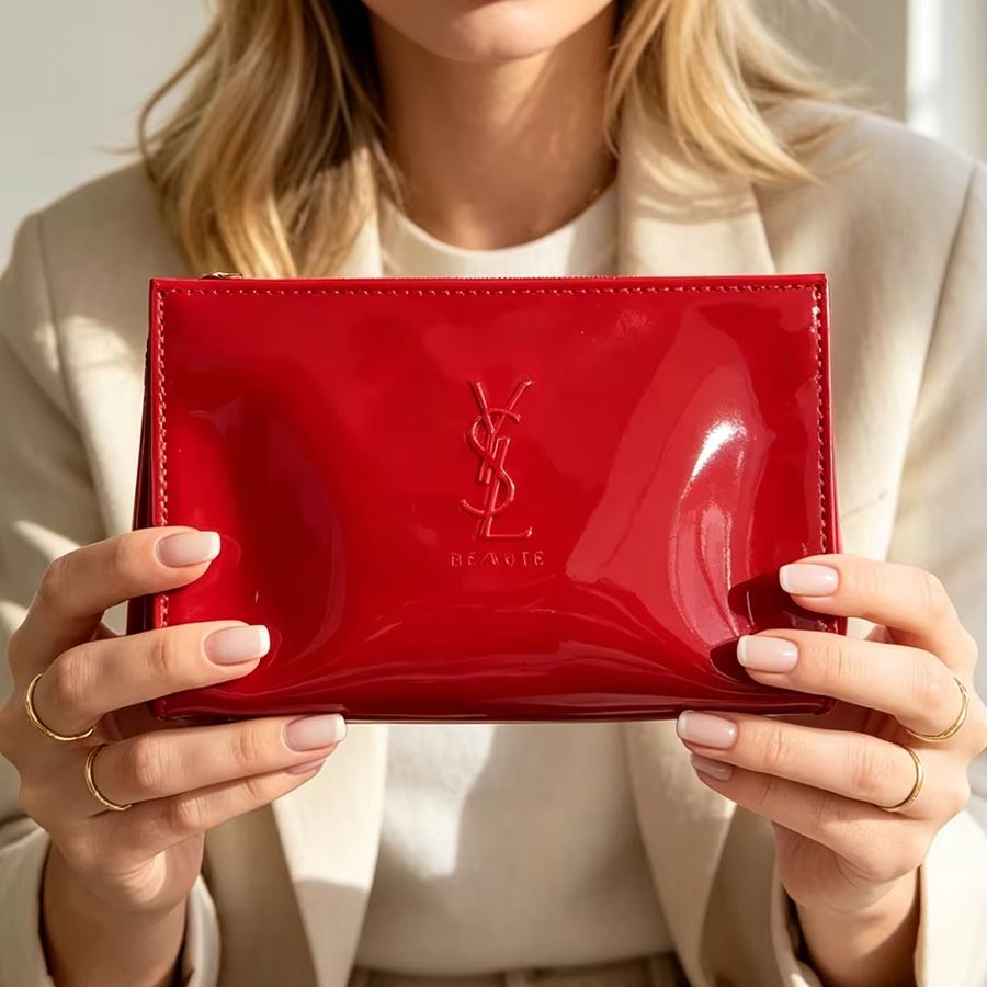 Czerwona kosmetyczka YSL z lak – Luxury Skincare Logo recenzja i cena